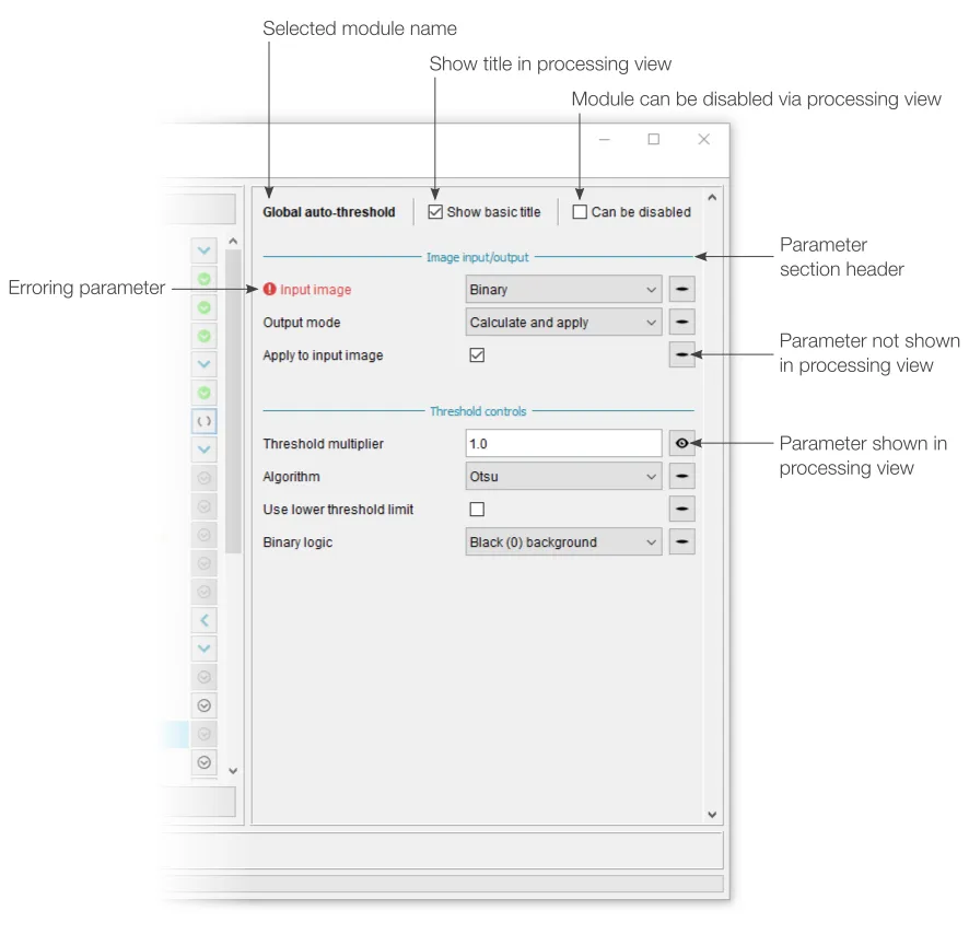 Editing view parameter panel