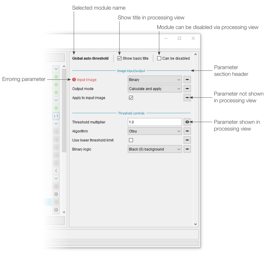 Editing view parameter panel